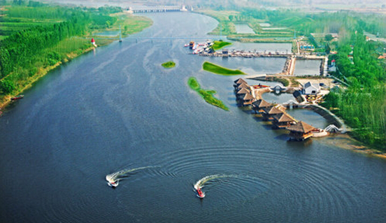 三河湖旅游景区湿地渔庄鸟瞰实景图